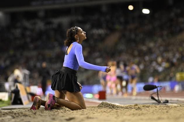 Belgium s Saliyya Guisse pictured in action during the women s triple jump competition, at the 50th edition of the Memorial Van Damme Diamond League athletics event in Brussels, Friday 4 September 2026. JASPERxJACOBS  x185261395x