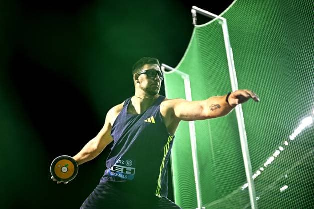 Slovenian Kristjan Ceh pictured in action during the discus throw event, at the 50th edition of the Memorial Van Damme Diamond League athletics event in Brussels, Friday 4 September 2026. JASPERxJACOBS  x185262355x