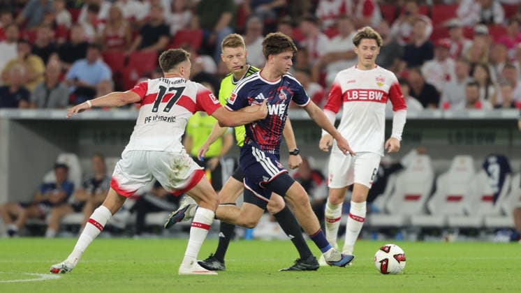 2026.09.04, Deutschland, Stuttgart Fußball VfB Stuttgart vs. 1. FC Köln, Mikey Moore (Köln) Gemäß den Vorgaben der DFL Deutsche Fußball Liga ist es untersagt, in dem Stadion und oder vom Spiel angefertigte Fotoaufnahmen in Form von Sequenzbildern und oder videoähnlichen Fotostrecken zu verwerten bzw. verwerten zu lassen. DFL, DFB regulations prohibit any use of photographs as image sequences and or quasi-video. *** September 4, 2026, Germany, Stuttgart: Soccer – VfB Stuttgart vs. 1. FC Köln, Mikey Moore, Cologne: In accordance with the regulations of the DFL (German Soccer League), it is prohibited to use or allow the use of photographs taken in the stadium and or during the game in the form of image sequences and or video-like photo series. DFL and DFB regulations prohibit any use of photographs as image sequences and or quasi-video content.