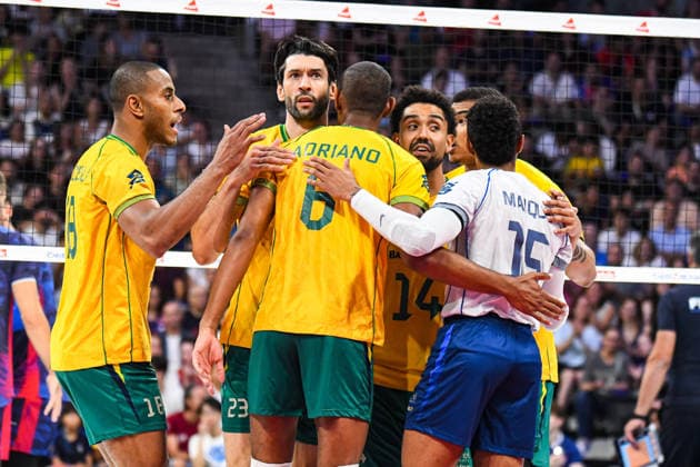 VOLLEYBALL : France vs Bresil - Match amical - 04 09 2026 Joie des joueurs BrÃ silien ParisFrance  Copyright: xBaptistexAutissierx