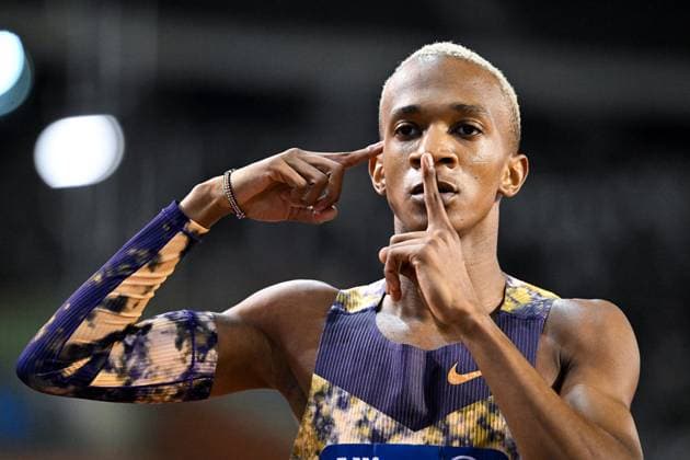 Botswana s Busang Collen Kebinatshipi celebrates after winning the 400m men at the 50th edition of the Memorial Van Damme Diamond League athletics event in Brussels, Friday 4 September 2026. ELIASxROM  x185266777x