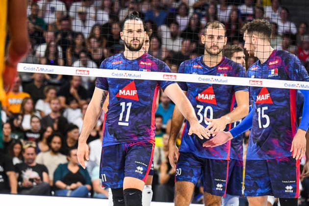 VOLLEYBALL : France vs Bresil - Match amical - 04 09 2026 Antoine Brizard (France) Francois Huetz (France) Matthis Henno (France) ParisFrance  Copyright: xBaptistexAutissierx