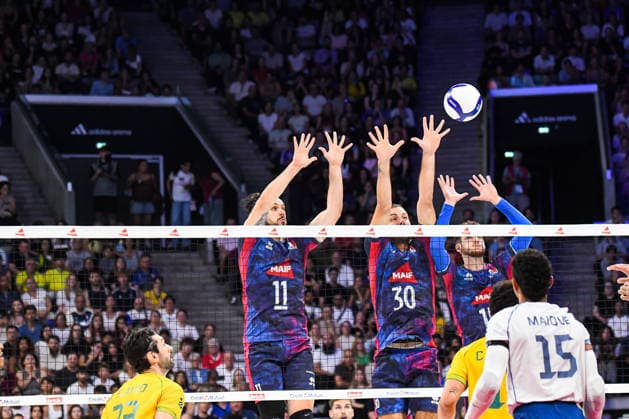 VOLLEYBALL : France vs Bresil - Match amical - 04 09 2026 Antoine Brizard (France) Francois Huetz (France) Matthis Henno (France) ParisFrance  Copyright: xBaptistexAutissierx
