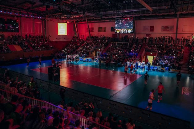 GER, Volleyball, European Championship Dress Rehearsal, Friendly Match, Germany vs. Netherlands, September 4, 2026, MBS Arena (dark), cell phone lights, photo by HMB Media, Etienne Schlick Copyright: HMBxMedia EtiennexSchlick