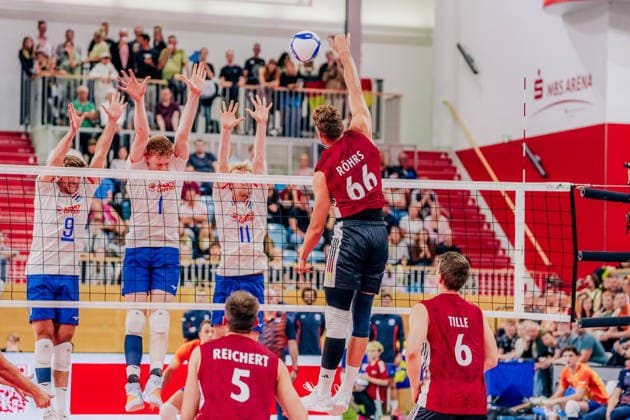GER, Volleyball, European Championship Dress Rehearsal, Friendly Match, Germany vs. the Netherlands, September 4, 2026, Attack by Erik Röhrs 66, Germany. Photo: HMB Media, Etienne Schlick Copyright: HMBxMedia EtiennexSchlick