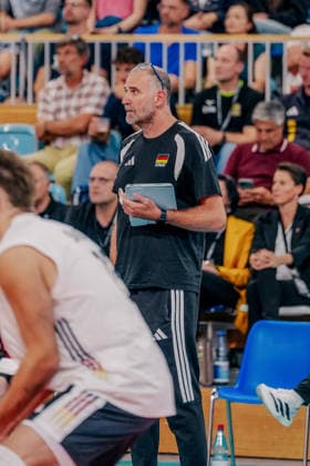 GER, Volleyball, European Championship warm-up match, Germany vs. Netherlands, September 4, 2026; Coach Massimo Botti C, Germany; Photo: HMB Media, Etienne Schlick Copyright: HMBxMedia EtiennexSchlick