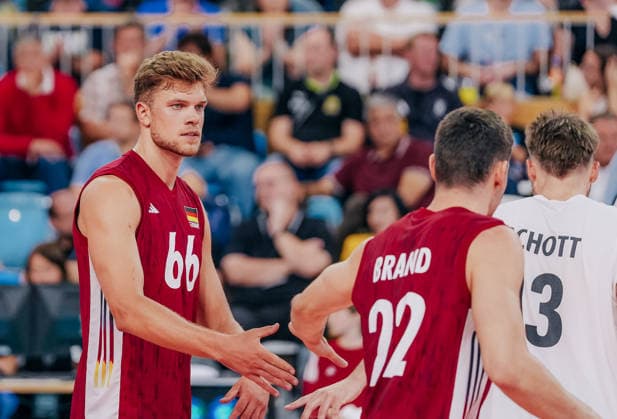 GER, Volleyball, European Championship Dress Rehearsal, Friendly Match, Germany vs. Netherlands, September 4, 2026, Erik Röhrs 66, Germany with Tobias Brand 22, Germany Photo: HMB Media, Etienne Schlick Copyright: HMBxMedia EtiennexSchlick