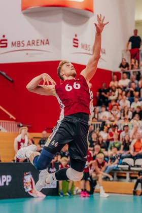 GER, Volleyball, European Championship Dress Rehearsal, Friendly Match, Germany vs. the Netherlands, September 4, 2026, Attack by Erik Röhrs 66, Germany, Photo by HMB Media, Etienne Schlick Copyright: HMBxMedia EtiennexSchlick