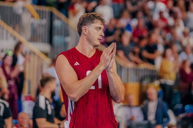 GER, Volleyball, European Championship warm-up match, friendly, Germany vs. the Netherlands, September 4, 2026, Tobias Krick, 21, Germany. Photo: HMB Media, Etienne Schlick Copyright: HMBxMedia EtiennexSchlick