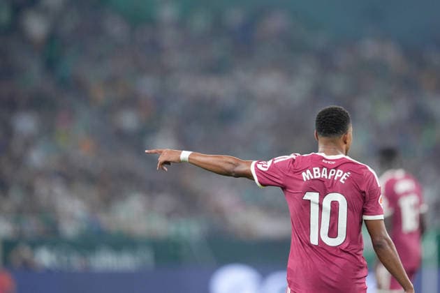 September 4, 2026, Sevilla, Sevilla, Spain: Kylian Mbappe of Real Madrid CF gestures during the Spanish league, LaLiga EA Sports, football match played between Real Betis and Real Madrid at La Cartuja stadium on September 4, 2026, in Sevilla, Spain. Sevilla Spain - ZUMAa181 20260904_zaa_a181_171 Copyright: xJoaquinxCorcherox