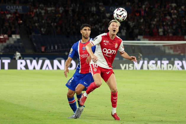 FOOTBALL : Paris Saint Germain Vs AS Monaco - Ligue 1 - 04 09 2026 Aleksandr Golovin (AS Monaco) Vs Achraf Hakimi (Paris Saint Germain) ParisFrance  Copyright: xMichaelxBaucherx