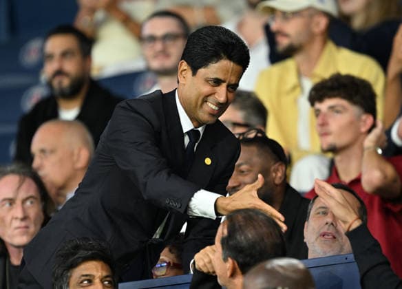 PSG vs AS Monaco: French Ligue 1 PARIS, FRANCE - SEPTEMBER 04: Nasser Al-Khelaïfi (C), President of Paris Saint-Germain, attends the French Ligue 1 soccer match between Paris Saint-Germain and AS Monaco at Parc des Princes stadium in Paris, France on September 04, 2026. Mustafa Yalcin Anadolu Paris France. Editorial use only. Please get in touch for any other usage.  Copyright: x2026xAnadoluxMustafaxYalcinx
