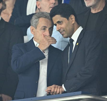 PSG vs AS Monaco: French Ligue 1 PARIS, FRANCE - SEPTEMBER 04: Former French President Nicolas Sarkozy (L) and Paris Saint-Germain President Nasser Al-Khelaïfi (R) attend the French Ligue 1 soccer match between Paris Saint-Germain and AS Monaco at Parc des Princes stadium in Paris, France on September 04, 2026. Mustafa Yalcin Anadolu Paris France. Editorial use only. Please get in touch for any other usage.  Copyright: x2026xAnadoluxMustafaxYalcinx