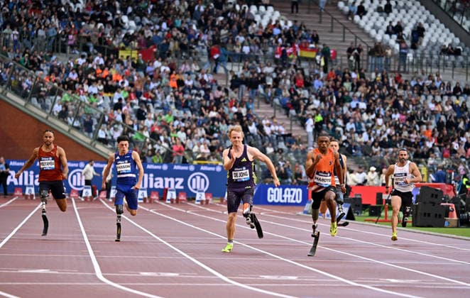 50th Memorial Van Damme Diamond League BRUSSELS, BELGIUM - SEPTEMBER 04: South African Paralympic athlete Puseletso Michael Mabote (2nd R) competes in the men s 100-meter during the 50th Memorial Van Damme athletics event at the King Baudouin Stadium in Brussels, Belgium, on September 04, 2026. Dursun Aydemir Anadolu Brussels Belgium. Editorial use only. Please get in touch for any other usage.  Copyright: x2026xAnadoluxDursunxAydemirx