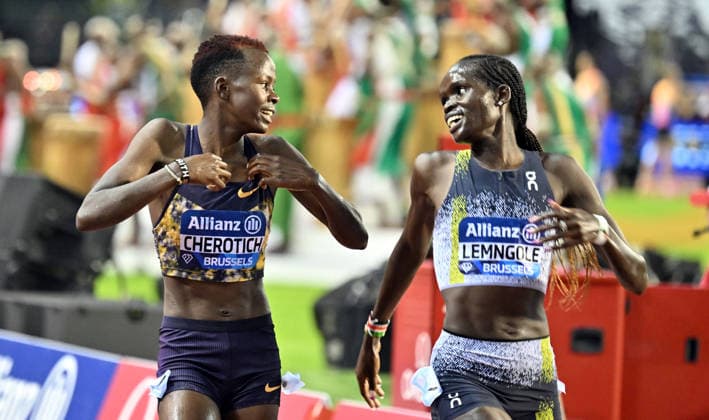 50th Memorial Van Damme Diamond League BRUSSELS, BELGIUM - SEPTEMBER 04: Kenyan athlete Faith Cherlotich (L) celebrates after winning the women s 3000-meter during the 50th Memorial Van Damme athletics event at the King Baudouin Stadium in Brussels, Belgium, on September 04, 2026. Dursun Aydemir Anadolu Brussels Belgium. Editorial use only. Please get in touch for any other usage.  Copyright: x2026xAnadoluxDursunxAydemirx