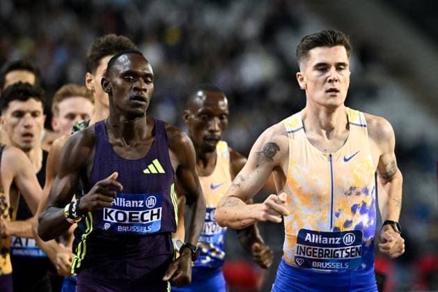 Kenya s Paul Koech and Norwegian Jakob Ingebrigtsen pictured in action during the 1500m men at the 50th edition of the Memorial Van Damme Diamond League athletics event in Brussels, Friday 4 September 2026. ELIASxROM  x185285194x