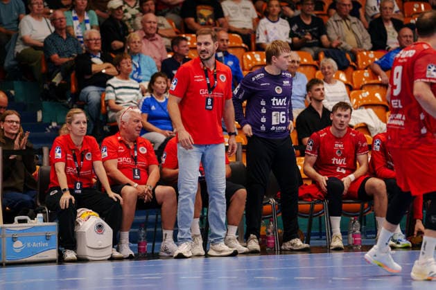 Handball Bundesliga 2, Matchday 2: Dessau Roßlauer HV 06 vs. Die Eulen Ludwigshafen; Coach Michael Haaß of Die Eulen Ludwigshafen on the sidelines on September 4, 2026, at the Anhalt Arena, Dessau-Roßlau, Saxony-Anhalt; Dessau-Roßlau, Anhalt Arena, Saxony-Anhalt, Germany