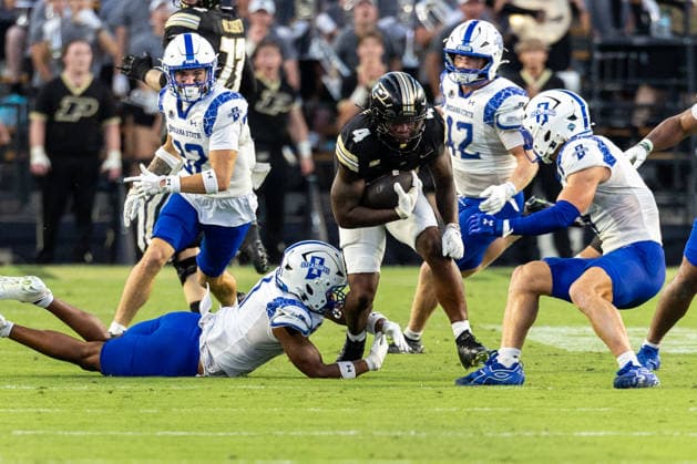 NCAA, College League, USA Football 2026: Indiana State Vs Purdue SEP 04 Sep 04, 2026; West Lafayette, Indiana, USA; Purdue running back Jerrick Gibson (4) runs with the ball during NCAA football game action between the Indiana State Sycamores and the Purdue Boilermakers at Ross-Ade Stadium in West Lafayette, Indiana. Mandatory Credit: John Mersits-Cal Media (Credit Image: Â John Mersits Cal Sport Media) West Lafayette Indiana United States of America EDITORIAL USE ONLY Copyright: xx ZUMA-20260904_zma_c04_017.jpg JohnxMersitsx csmphotothree517047