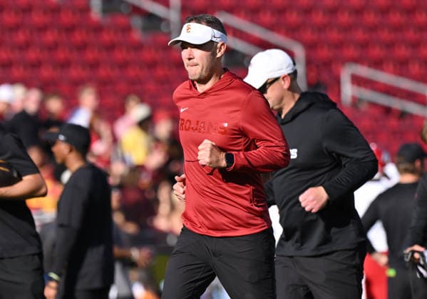 LOS ANGELES, CA - SEPTEMBER 04: Southern California Trojans head coach Lincoln Riley on the field prior to the game between the USC Trojans and the Fresno State Bulldogs on September 04, 2026 at Los Angeles Memorial Coliseum in Los Angeles. (Photo by David Dennis Icon Sportswire) COLLEGE FOOTBALL: SEP 04 Fresno State at USC EDITORIAL USE ONLY Icon26090405