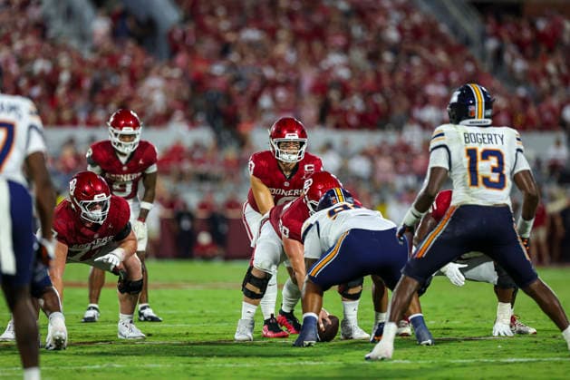 NORMAN, OK - SEPTEMBER 04: Oklahoma Sooner quarterback John Mateer (10) under center during the college football game between the Oklahoma Sooners and the UTEP Miners on September 04, 2026 at Gaylord Family Oklahoma Memorial Stadium in Norman, OK. (Photo by Chad Hamilton Icon Sportswire) COLLEGE FOOTBALL: SEP 04 UTEP at Oklahoma EDITORIAL USE ONLY Icon260903105