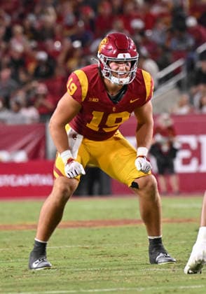 LOS ANGELES, CA - SEPTEMBER 04: Southern California Trojans tight end Mark Bowman (19) during the game between the USC Trojans and the Fresno State Bulldogs on September 04, 2026 at Los Angeles Memorial Coliseum in Los Angeles. (Photo by David Dennis Icon Sportswire) COLLEGE FOOTBALL: SEP 04 Fresno State at USC EDITORIAL USE ONLY Icon26090423