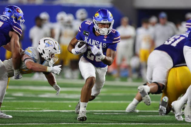 LAWRENCE, KS - SEPTEMBER 04: Micah Johnson 28 of the Kansas Jayhawks finds running room in the third quarter of a college football game between the Long Island Sharks and Kansas Jayhawks on Sep 4, 2026 at David Booth Memorial Stadium in Lawrence, KS. (Photo by Scott Winters Icon Sportswire) COLLEGE FOOTBALL: SEP 04 LIU at Kansas EDITORIAL USE ONLY Icon2609040521