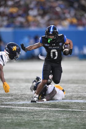 ATLANTA, GA - September 04: Georgia State Panthers RB Dennis Murray Jr. (0) stiff arms a defender during game between the North Carolina A&T Aggies and the Georgia State Panthers on September 4, 2026 at Center Parc Credit Union Stadium in Atlanta, GA. (Photo by John Rivera Icon Sportswire) COLLEGE FOOTBALL: SEP 04 NC A&T at Georgia State EDITORIAL USE ONLY Icon426260904001