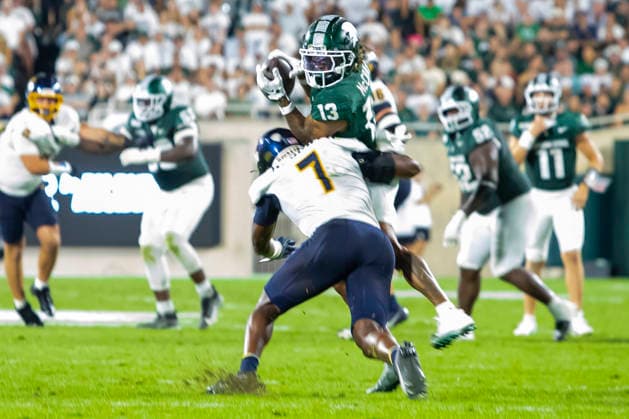 September 4, 2026, East Lansing, Michigan, U.S: Michigan State wide receiver CHRISHON MCCRAY (13) catches a pass during Michigan State s 30-20 win over Toledo at Spartan Stadium. East Lansing U.S - ZUMAm242 20260904_aap_m242_004 Copyright: xScottxMapesx