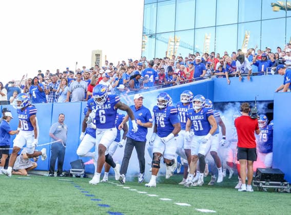 NCAA, College League, USA Football 2026: LIU Vs Kansas SEP 04 Sep 4, 2026: Kansas coach Lance Leipold leads the Jayhawks to the field in Lawrence, KS, USA; at Memorial Stadium. Mandatory Credit: Roman Puno-Cal Media (Credit Image: Â Roman Puno Cal Sport Media) Lawrence Ks USA EDITORIAL USE ONLY Copyright: xx ZUMA-20260904_zma_c04_058.jpg RomanxPunox csmphotothree517090