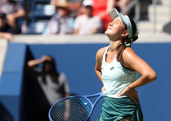 September 5, 2026, New York City, New York, USA: KAMILLA RAKHIMOVA of Uzbekistan during the match against A. Sabalenka in the third round of Grand Slam tournament US Open. New York, USA. Rakhimova lost 3:6, 4:6. Tennis: US Open - Kamilla Rakhimova 3:6, 4:6 Aryna Sabalenka  - ZUMAc278 20260905_zsp_c278_003 Copyright: xMarcinxCholewinskix