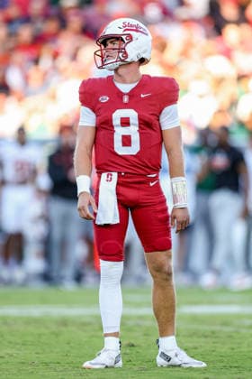 PALO ALTO, CA - SEPTEMBER 04: Stanford Cardinal quarterback Davis Warren (8) looks on after a penalty flag was thrown during a college football game between the Miami Hurricanes and Stanford Cardinal on September 4, 2026 at Stanford Stadium in Palo Alto, CA. (Photo by Trinity Machan Icon Sportswire) COLLEGE FOOTBALL: SEP 04 Miami at Stanford EDITORIAL USE ONLY Icon260904000163227
