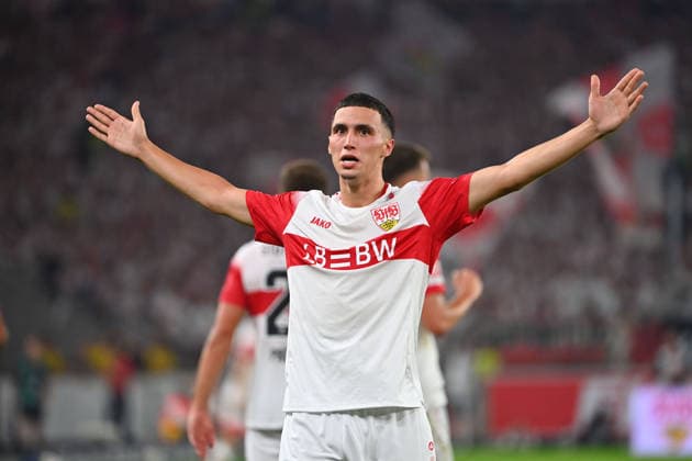 Torjubel Bilal EL KHANNOUSS (VFB Stuttgart) nach Tor zum 1-0, Jubel,Freude,Begeisterung,Aktion, Fussball 1. Bundesliga Saison 2026 2027, 2.Spieltag, Spieltag02, VfB Stuttgart - 1.FC Koeln 4-1 am 04.09.2026 , MHP ARENA *** Bilal EL KHANNOUSS of VFB Stuttgart celebrates after scoring the 1-0 goal; celebration, joy, excitement, action, soccer, Bundesliga Season 2026–2027, Matchday 2, Matchday 02, VfB Stuttgart 1–4 FC Cologne on September 4, 2026, MHP ARENA