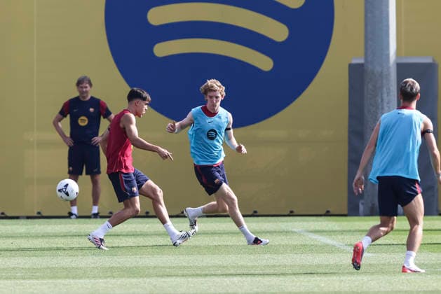 September 5, 2026, Sant Joan Despi, Barcelona, Spain: Anthony Gordon and Pau Cubarsi during the training day of FC Barcelona, Barca ahead the Spanish League, Laliga EA Sports, football match against Valencia CF at Ciudad Esportiva Joan Gamper on September 05, 2026 in Sant Joan Despi, Barcelona, Spain. Sant Joan Despi Spain - ZUMAa181 20260905_zaa_a181_001 Copyright: xJavierxBorregox