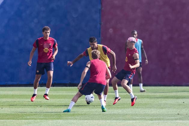 September 5, 2026, Sant Joan Despi, Barcelona, Spain: Rodri and Gavi during the training day of FC Barcelona, Barca ahead the Spanish League, Laliga EA Sports, football match against Valencia CF at Ciudad Esportiva Joan Gamper on September 05, 2026 in Sant Joan Despi, Barcelona, Spain. FC Barcelona Training And press conference, PK, Pressekonferenz - LaLiga EA Sports - ZUMAa181 20260905_zaa_a181_013 Copyright: xJavierxBorregox