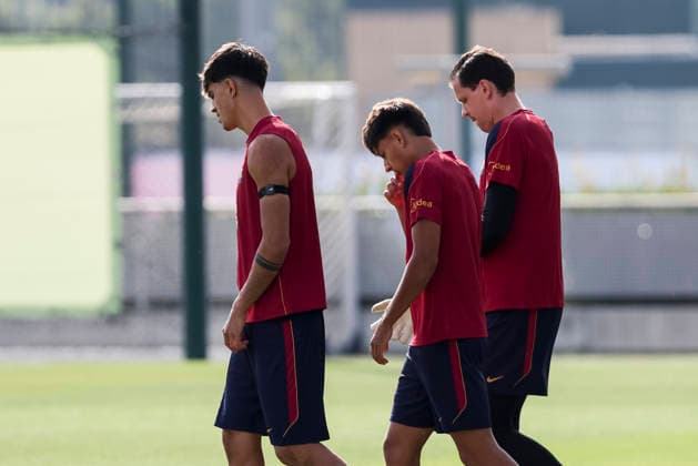 September 5, 2026, Sant Joan Despi, Barcelona, Spain: Marc Bernal, Brian Farinas and Wojciech Szczesny during the training day of FC Barcelona, Barca ahead the Spanish League, Laliga EA Sports, football match against Valencia CF at Ciudad Esportiva Joan Gamper on September 05, 2026 in Sant Joan Despi, Barcelona, Spain. FC Barcelona Training And press conference, PK, Pressekonferenz - LaLiga EA Sports - ZUMAa181 20260905_zaa_a181_017 Copyright: xJavierxBorregox