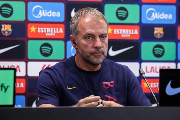 September 5, 2026, Sant Joan Despi, Barcelona, Spain: Hansi Flick, head coach of FC Barcelona, Barca attends his press conference, PK, Pressekonferenz during the training day of FC Barcelona ahead the Spanish League, LaLiga EA Sports, football match against Valencia CF at Ciudad Esportiva Joan Gamper on September 05, 2026 in Sant Joan Despi, Barcelona, Spain. Sant Joan Despi Spain - ZUMAa181 20260905_zaa_a181_034 Copyright: xJavierxBorregox