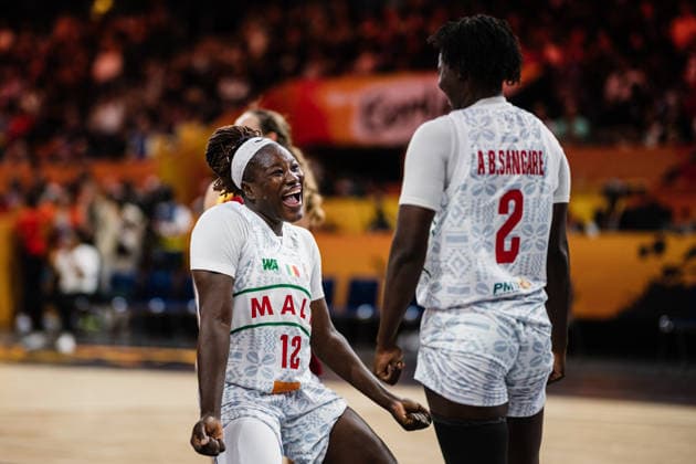 2026 FIBA Women’s Basketball World Cup: Mali vs. Spain, September 5, 2026. Maimouna Haidara (Mali, No. 10) celebrates with Aminata Sangare (Mali, No. 2). Basketball, FIBA Women’s Basketball World Cup 2026, Group Stage, Group A, Matchday 2: Mali vs. Spain on September 5, 2026, at the Max Schmeling Halle, Berlin Copyright: xBEAUTIFULxSPORTS Tonhäuserx