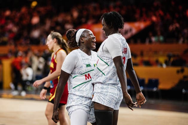 2026 FIBA Women’s Basketball World Cup: Mali vs. Spain, September 5, 2026. Maimouna Haidara (Mali, No. 10) celebrates with Aminata Sangare (Mali, No. 2). Basketball, FIBA Women’s Basketball World Cup 2026, Group Stage, Group A, Matchday 2: Mali vs. Spain on September 5, 2026, at the Max Schmeling Halle, Berlin Copyright: xBEAUTIFULxSPORTS Tonhäuserx