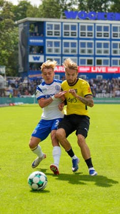 September 5, 2026, Hänsch Arena, Meppen, GER, 3rd Division, Matchday 4: SV Meppen vs. 1 FC Saarbrücken, Dominique Domröse, SV Meppen 2, vs. Niko Bretschneider, 1 FC Saarbrücken 28. DFL regulations prohibit any use of photographs as image sequences and or quasi-video. Meppen, Lower Saxony, Hänsch Arena