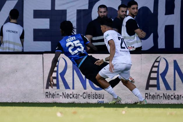 September 5, 2026, xhettx, Soccer 3rd Division, SV Waldhof Mannheim vs. SC Verl: Jidechi Okeke (SV Waldhof Mannheim, 25) is fouled by Andre Leipold (SC Verl, 20)