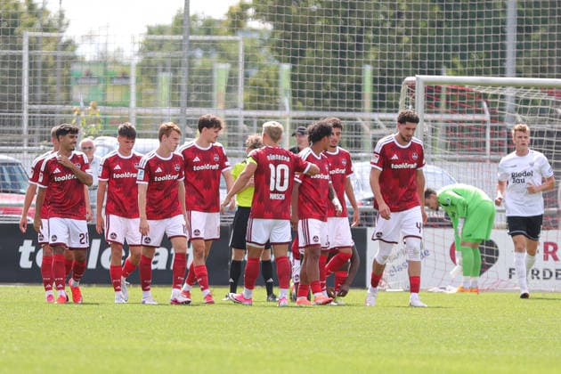 September 5, 2026, Soccer, Men s, 2026–2027 season, Bavarian Regional League, Matchday 7: 1. FC Nürnberg II vs. FC Schweinfurt 05 1. FC Nürnberg II celebrates a 2–1 victory at Max Morlock Platz in Sportpark V, Bavaria, Germany