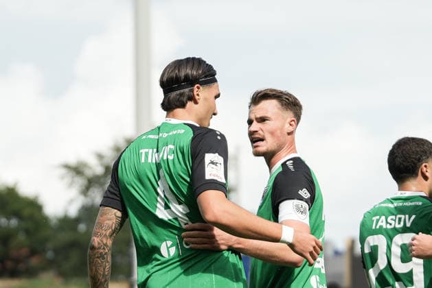 Germany 3rd Division 2026–2027, Matchday 4: SC Preußen Münster vs. TSV Havelse, Saturday, September 5, 2026, LVM Preußenstadion, Münster, North Rhine-Westphalia, Germany; Goal celebration, joy, emotions; Goal to make it 1–0 by Antonio Tikvic (SC Preußen Münster), 4, with Niko Koulis (SC Preußen Münster), 24 Copyright: xMerlexKölkingx