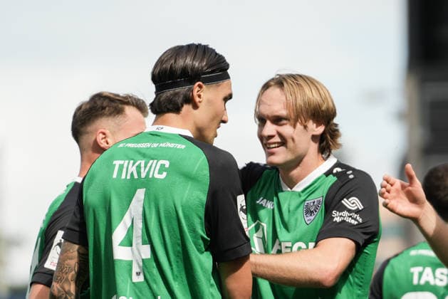 Germany 3rd Division 2026–2027, Matchday 4: SC Preußen Münster vs. TSV Havelse, Saturday, September 5, 2026, LVM Preußenstadion, Münster, North Rhine-Westphalia, Germany; Goal celebration, joy, emotions; Goal to make it 1–0 by Antonio Tikvic (SC Preußen Münster), 4 Ryan Johansson (SC Preußen Münster), 20 Copyright: xMerlexKölkingx