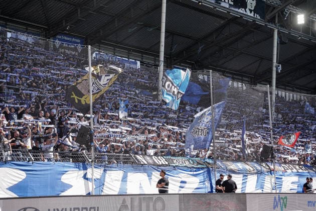 Germany Soccer Season 2026–2027, 3rd Division, Matchday 4, SV Waldhof Mannheim 07 vs. SC Verl, Carl Benz Stadium, Mannheim—Spectators, stadium, fans, stands, scarves, flags, banners, Mannheim, Carl Benz Stadium, Germany Copyright: xBennetxLongx