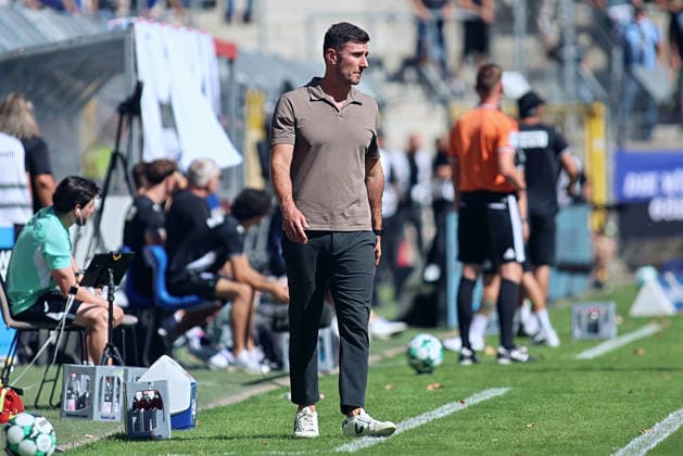 Orest Shala, SC Verl, Head Coach (GER), SV Waldhof Mannheim vs. SC Verl Soccer, Matchday 4, 2026–2027 Season, August 8, 2026. DFL and DFB regulations prohibit any use of photographs as image sequences and or quasi-video. GER SV Waldhof Mannheim SC Verl Soccer Matchday 4, 2026–2027 Season, August 8, 2026, Mannheim Copyright: xEibner-Pressefoto JoergxHirschx EP_JHH