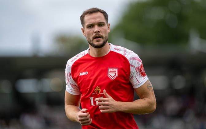 Soccer, 2026–2027 Season, Regionalliga West, September 5, 2026, Matchday 7, Men s, 1 FC Bocholt (white) vs. Sportfreunde Siegen (red) – Florian Mayer (SF Siegen), Bocholt Stadion am Huenting, Germany 260905_fb_1fc-bocholt_sf-siegen_58416