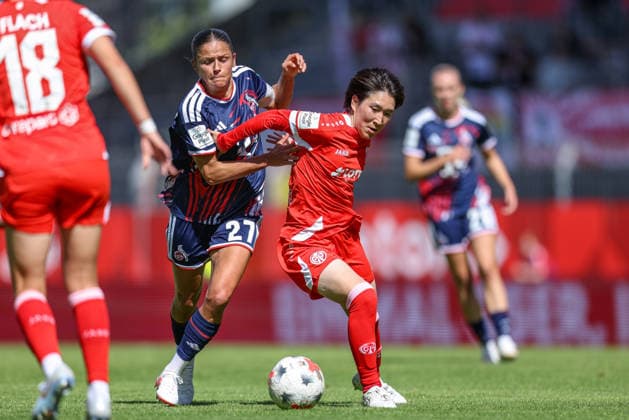 GER, Mainz, FSV Mainz 05 vs 1. FC Köln, Google Pixel Frauen Bundesliga, Fussball, DFB, Spielzeit 2026 2027, Bruchwegstadion, 3. Spieltag im Bild v.l.: Lina Szaraz (FC Köln Frauen 2), Yurina Imai (Mainz 05 Frauen 14), Zweikampf DFB DFL REGULATIONS PROHIBIT ANY USE OF PHOTOGRAPHS AS IMAGE SEQUENCES AND OR QUASI-VIDEO, 05.09.2026 *** GER, Mainz, FSV Mainz 05 vs. 1. FC Köln, Google Pixel Women s Bundesliga, Soccer, DFB, 2026–2027 Season, Bruchwegstadion, Matchday 3 in pictures (from left): Lina Szaraz, 1. FC Köln Women s Team 2, Yurina Imai, Mainz 05 Women’s Team 14, tackle. DFB and DFL regulations prohibit any use of photographs as image sequences and or quasi-video. September 5, 2026 Copyright: HMBxMedia HendrikxHamelau