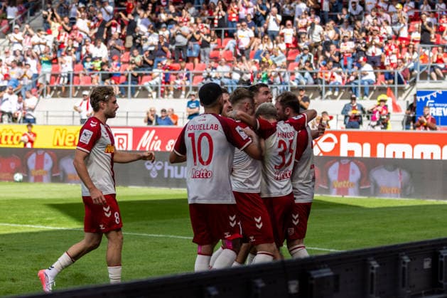 September 5, 2026, Soccer, GER, Season, 3rd Division, 2026–2027 Season, Matchday 4, SSV Jahn Regensburg vs. MSV Duisburg: Celebrations after Lucas Hermes’s 1–0 goal for SSV Jahn Regensburg. DFL regulations prohibit any use of photographs as image sequences and or quasi-video.