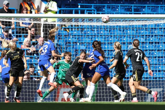 RECORD DATE NOT STATED 5th September 2026; Stamford Bridge, London, England: Womens Super League Football, Chelsea versus Aston Villa Women; Aggie Beever-Jones of Chelsea scores from a header but the goal is disallowed for offside KatiexChan