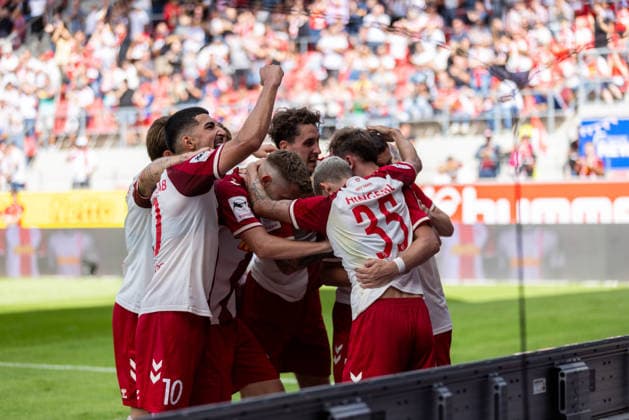 September 5, 2026, Soccer, GER, Season, 3rd Division, 2026–2027 Season, Matchday 4, SSV Jahn Regensburg vs. MSV Duisburg: Celebrations after Lucas Hermes’s 1–0 goal for SSV Jahn Regensburg. DFL regulations prohibit any use of photographs as image sequences and or quasi-video.